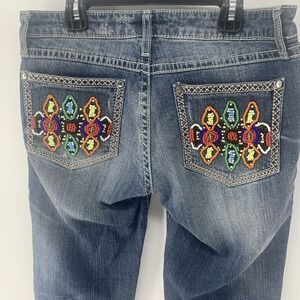 Rock 47 Wrangler Jeans Size 5/6 x 32 Ultra Low Rise Denim Embellished Beaded Y2K